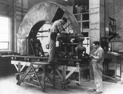 Old photo of men working on a calutron